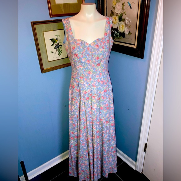 Laura Ashley Dresses & Skirts - Vintage 1996 Laura Ashley Tea dress + bolero Floral Periwinkle blue sz 10 usa